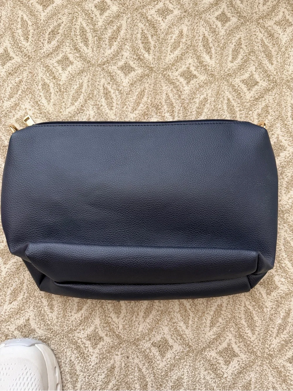 Navy Blue Leather Logo Cosmetic Pouch